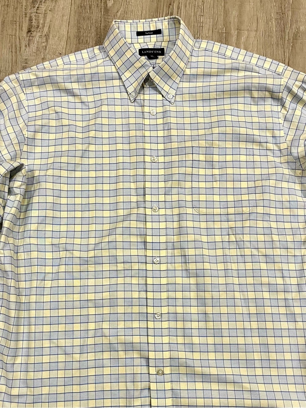 Lands’ End Men's Yellow & Blue Checked Button-Down Shirt XL Non-Iron